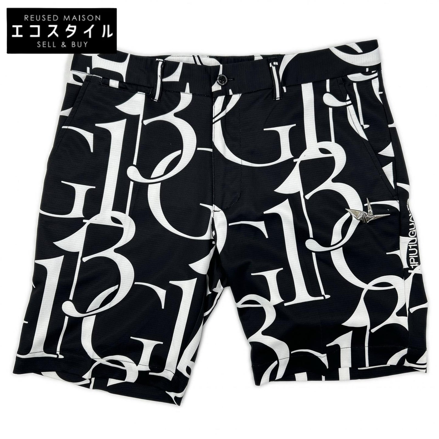1piu1uguale3 ウノピゥウノウグァーレトレ 【GOLF】GRP181-GPE006 ブラック 113G SHORTS ロゴ総柄ショートパンツ ボトムス