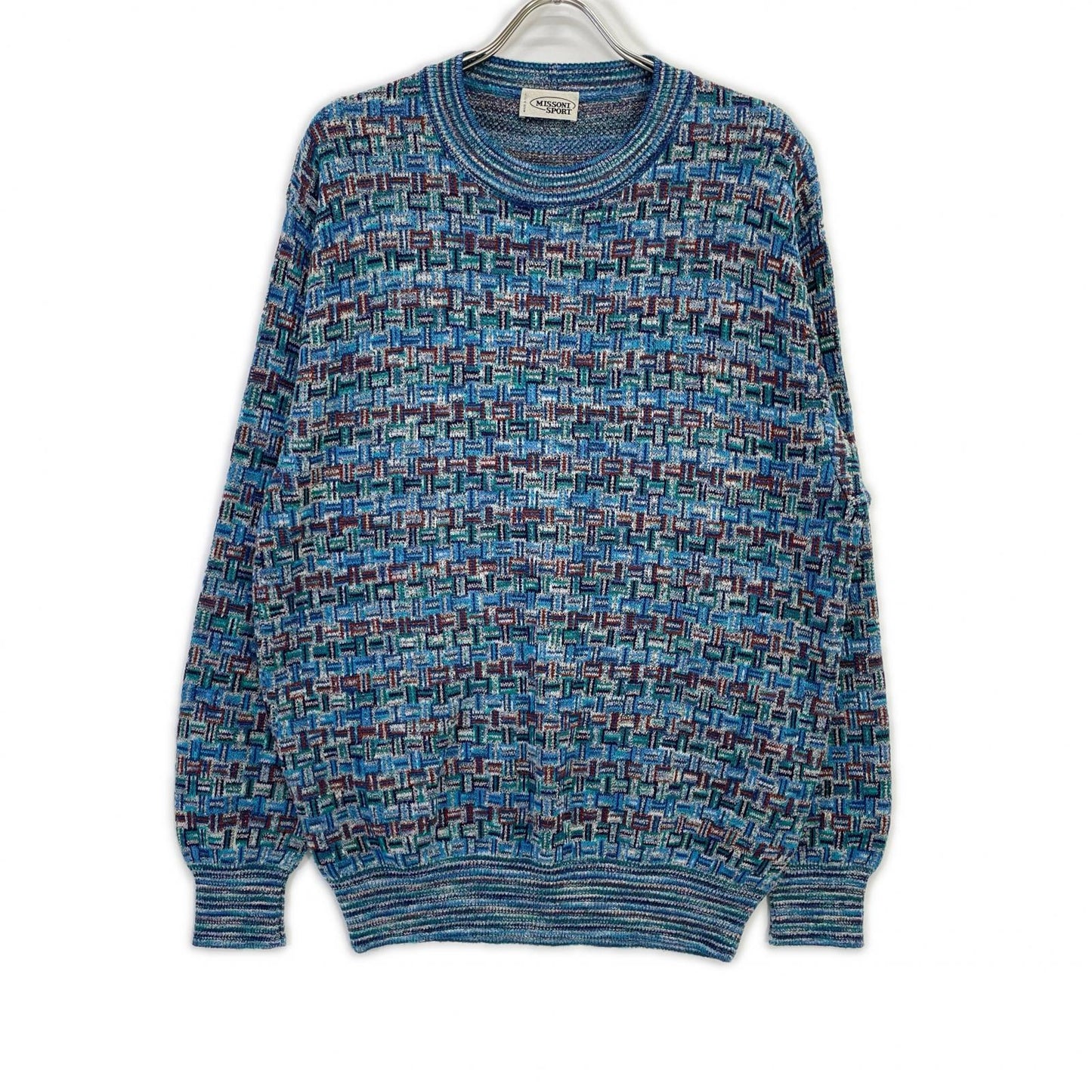 MISSONI SPORT ミッソーニスポーツ ブルー イタリア製 幾何学模様 ロングスリーブ ニット トップス