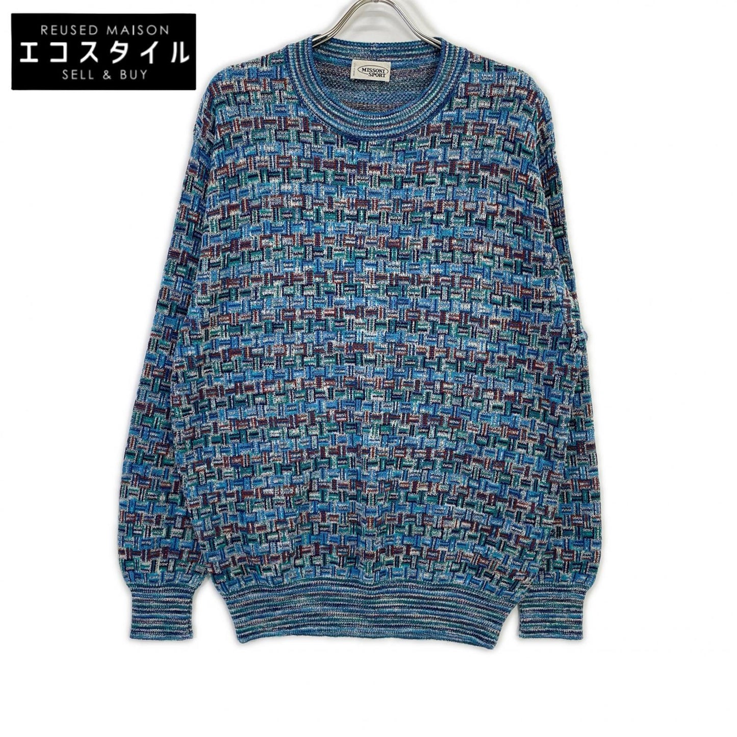 MISSONI SPORT ミッソーニスポーツ ブルー イタリア製 幾何学模様 ロングスリーブ ニット トップス