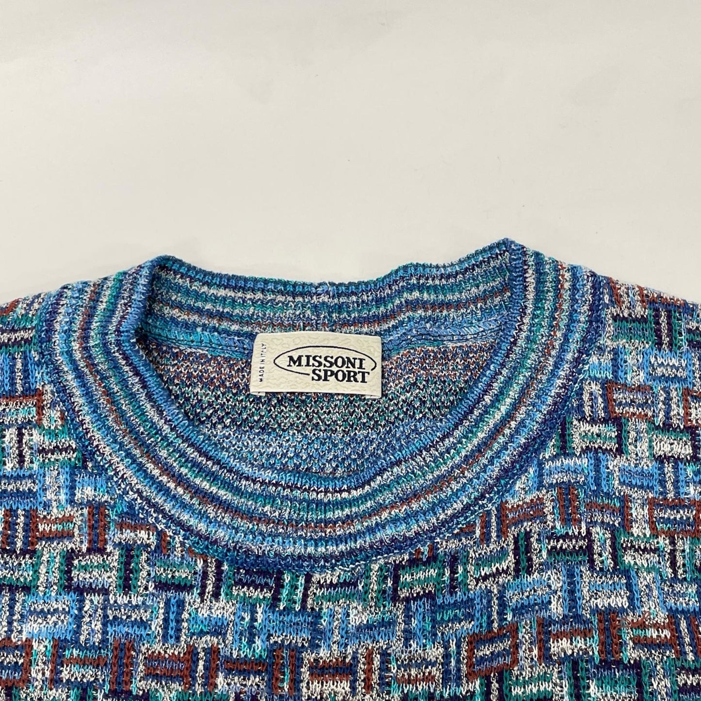 MISSONI SPORT ミッソーニスポーツ ブルー イタリア製 幾何学模様 ロングスリーブ ニット トップス