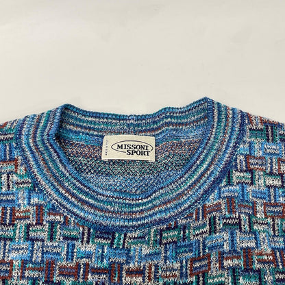 MISSONI SPORT ミッソーニスポーツ ブルー イタリア製 幾何学模様 ロングスリーブ ニット トップス