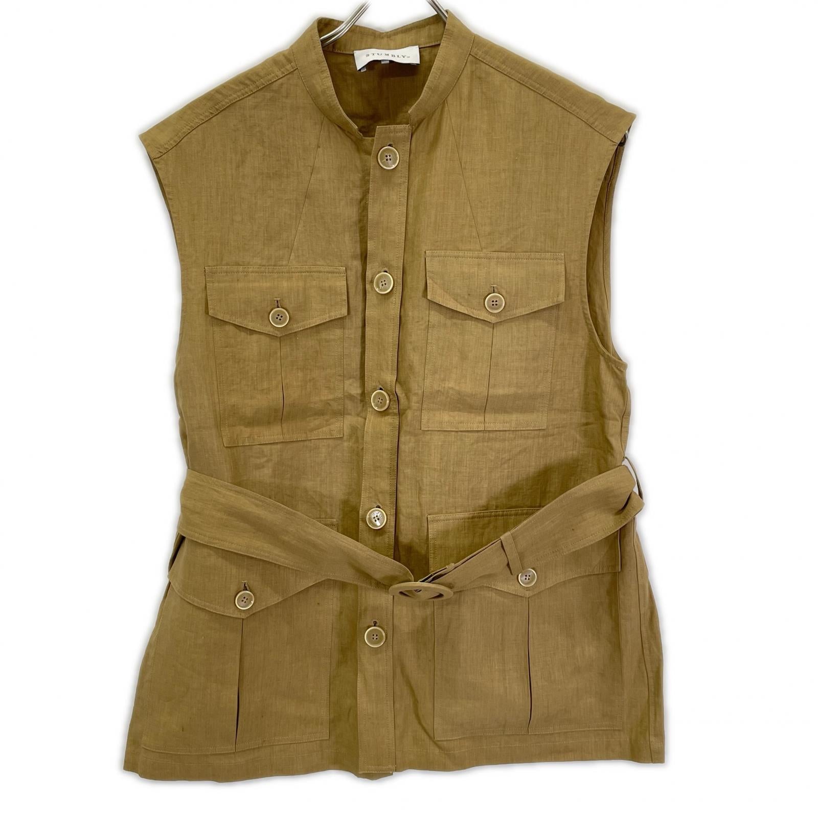 STUMBLY スタンブリー 25SS 535-5150500 ベージュ リネン100 Belted Sleeveless Jacket ノースリーブジャケット ジャケット