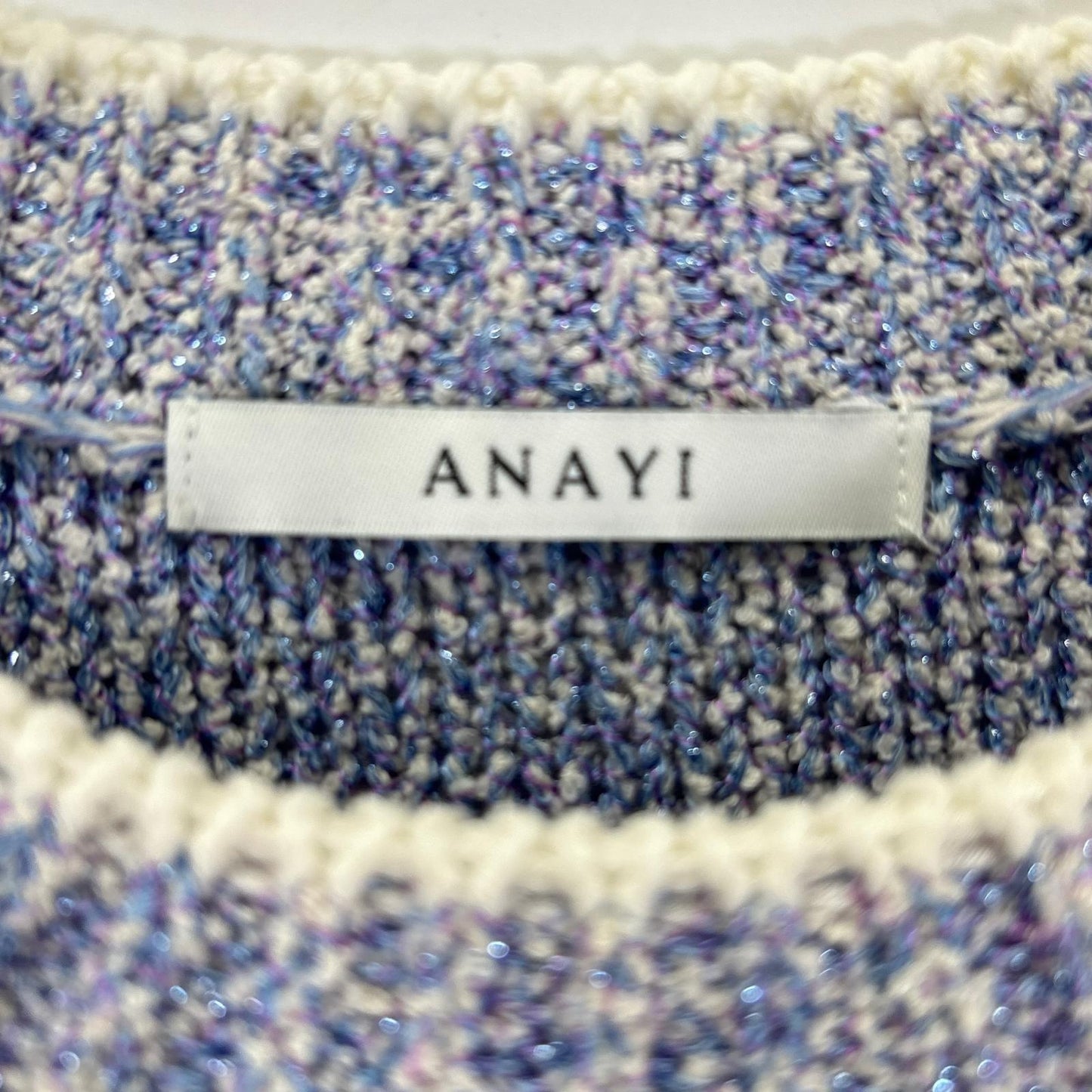 ANAYI アナイ 24SS サックスブルー ラメブークレクルーネック プルオーバー トップス