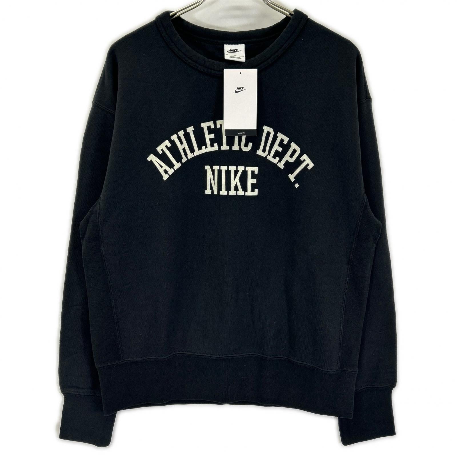 NIKE ナイキ ブラック NSW TREND FLC CREW フロントプリント スウェット トップス