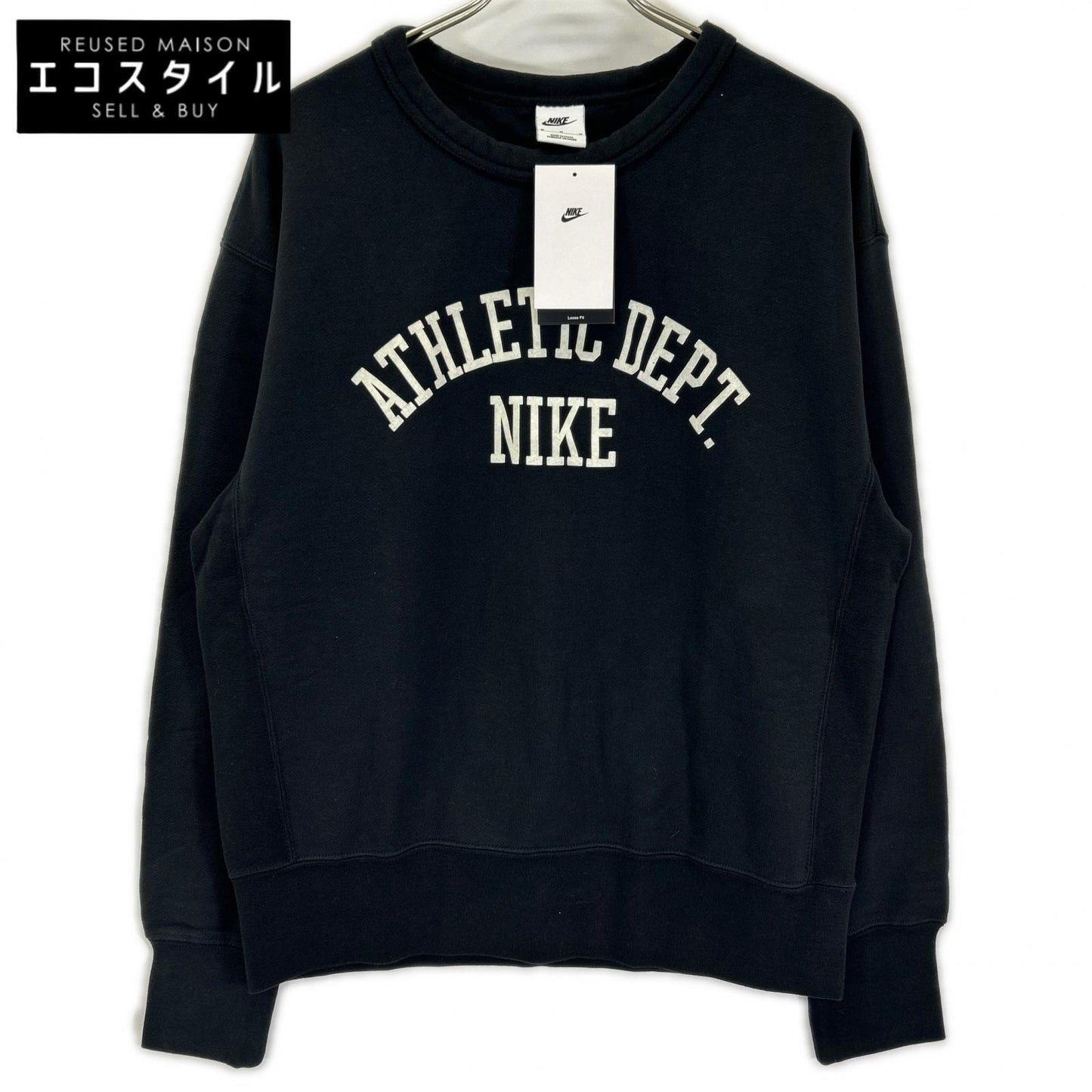 NIKE ナイキ ブラック NSW TREND FLC CREW フロントプリント スウェット トップス