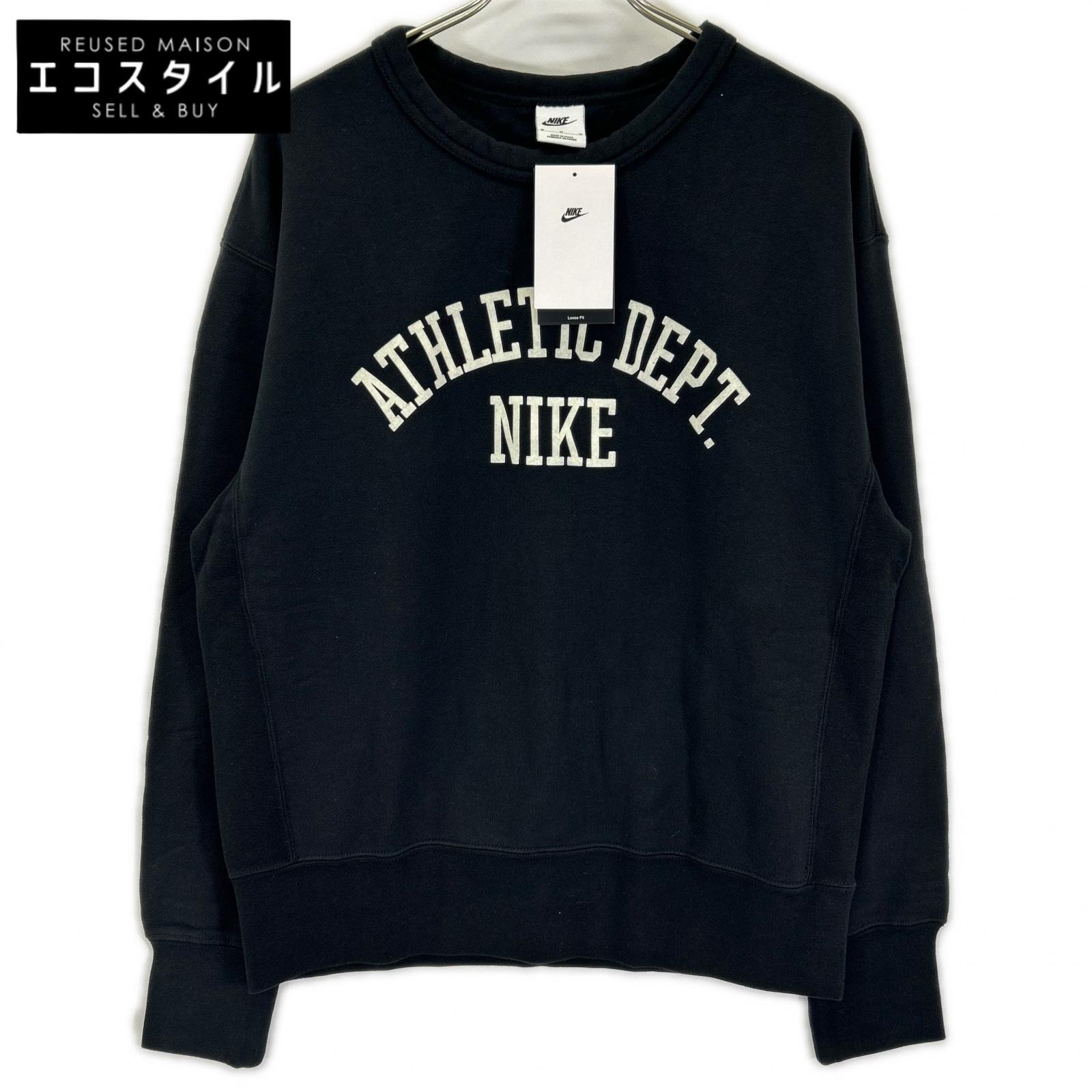 NIKE ナイキ ブラック NSW TREND FLC CREW フロントプリント スウェット トップス