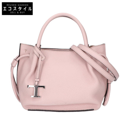 TOD'S トッズ 美品 XBWBUZS9200WNTM430 Tタイムレス バケット レザーバッグ スモール 2WAY ハンドバッグ