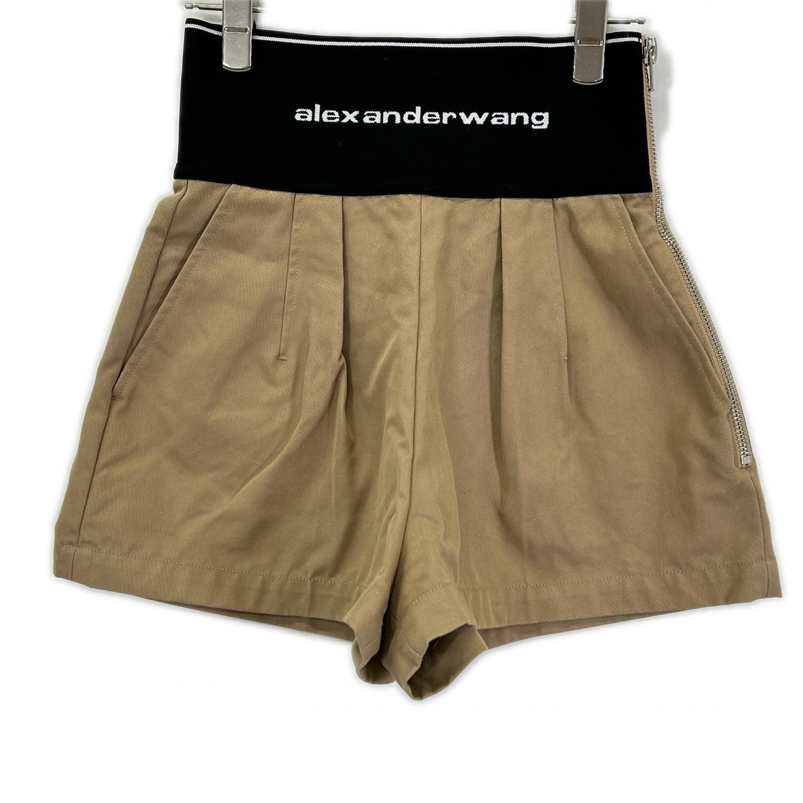 ALEXANDER WANG アレキサンダーワン ブラック×ベージュ ウエストロゴ ショートパンツ ボトムス