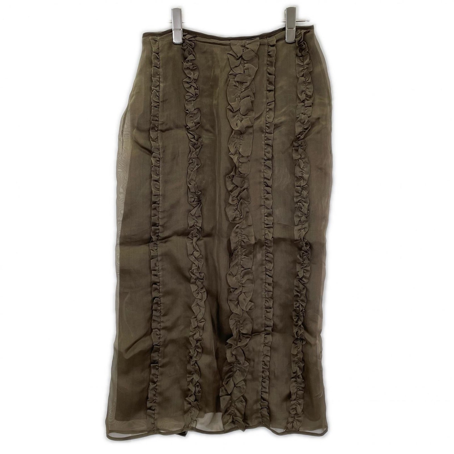 Cecilie Bahnsen セシリーバンセン 3.24RTW17008 ブラウン シルク100 OCEAN SKIRT ラッフルペンシルラインフリルスカート スカート