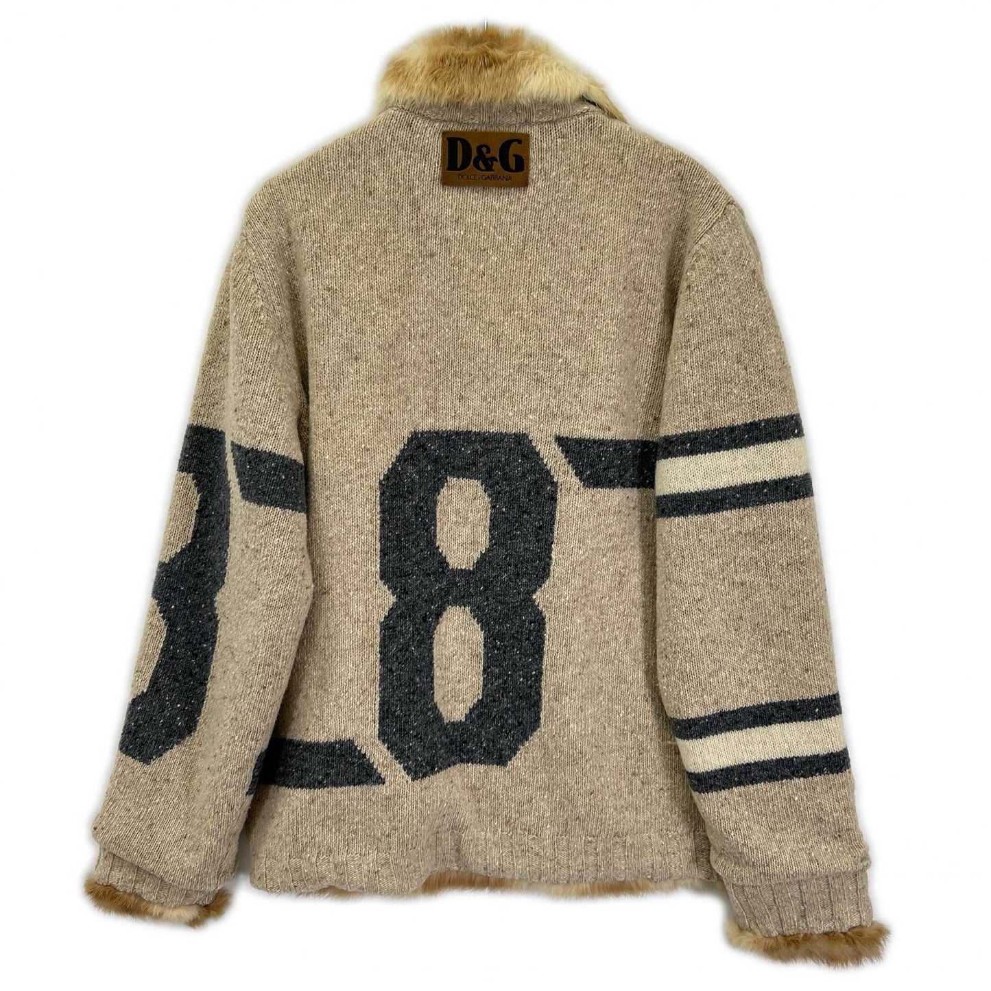 D&G ディーアンドジー ベージュ ウール ラビットファー Gボタン ニット トップス