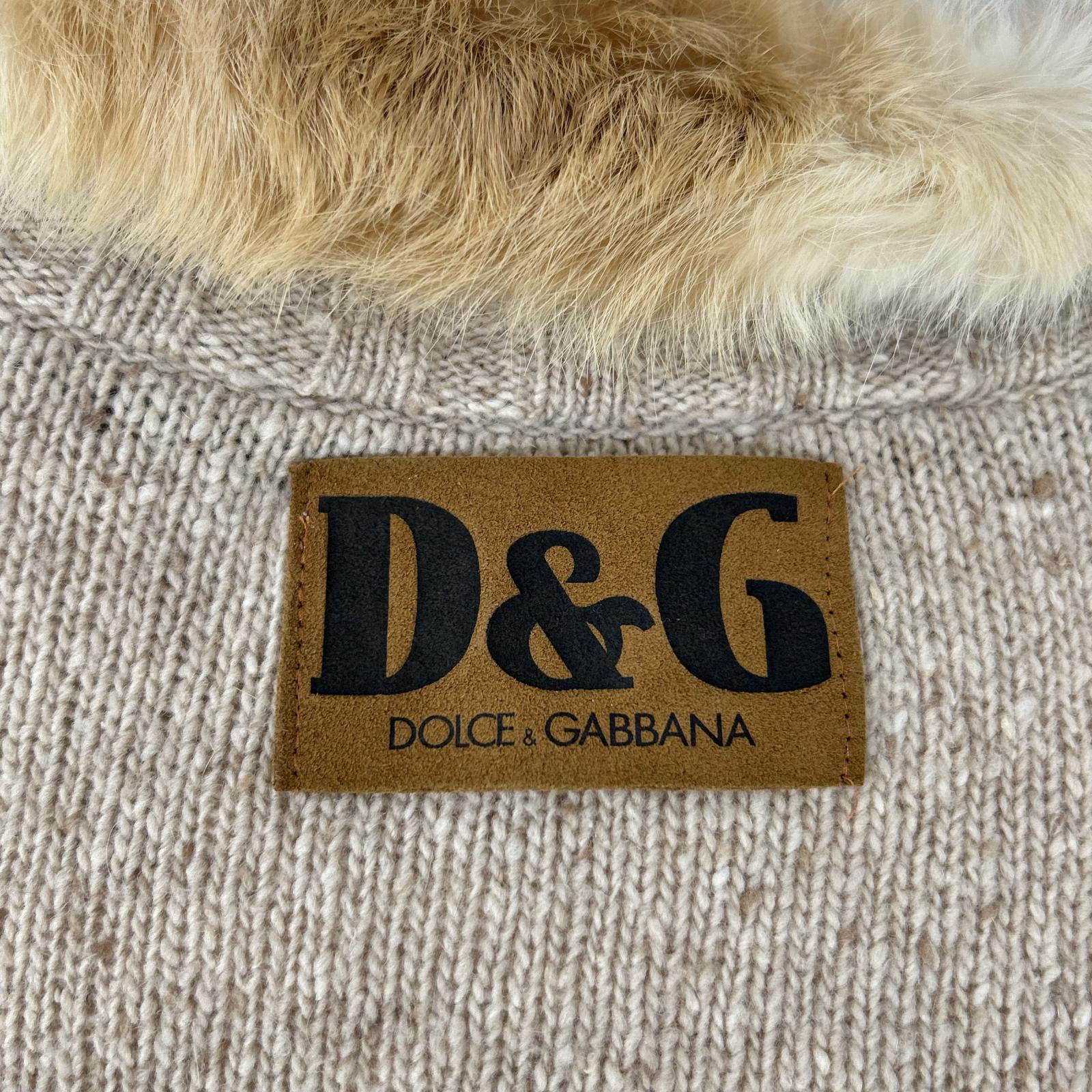 D&G ディーアンドジー ベージュ ウール ラビットファー Gボタン ニット トップス