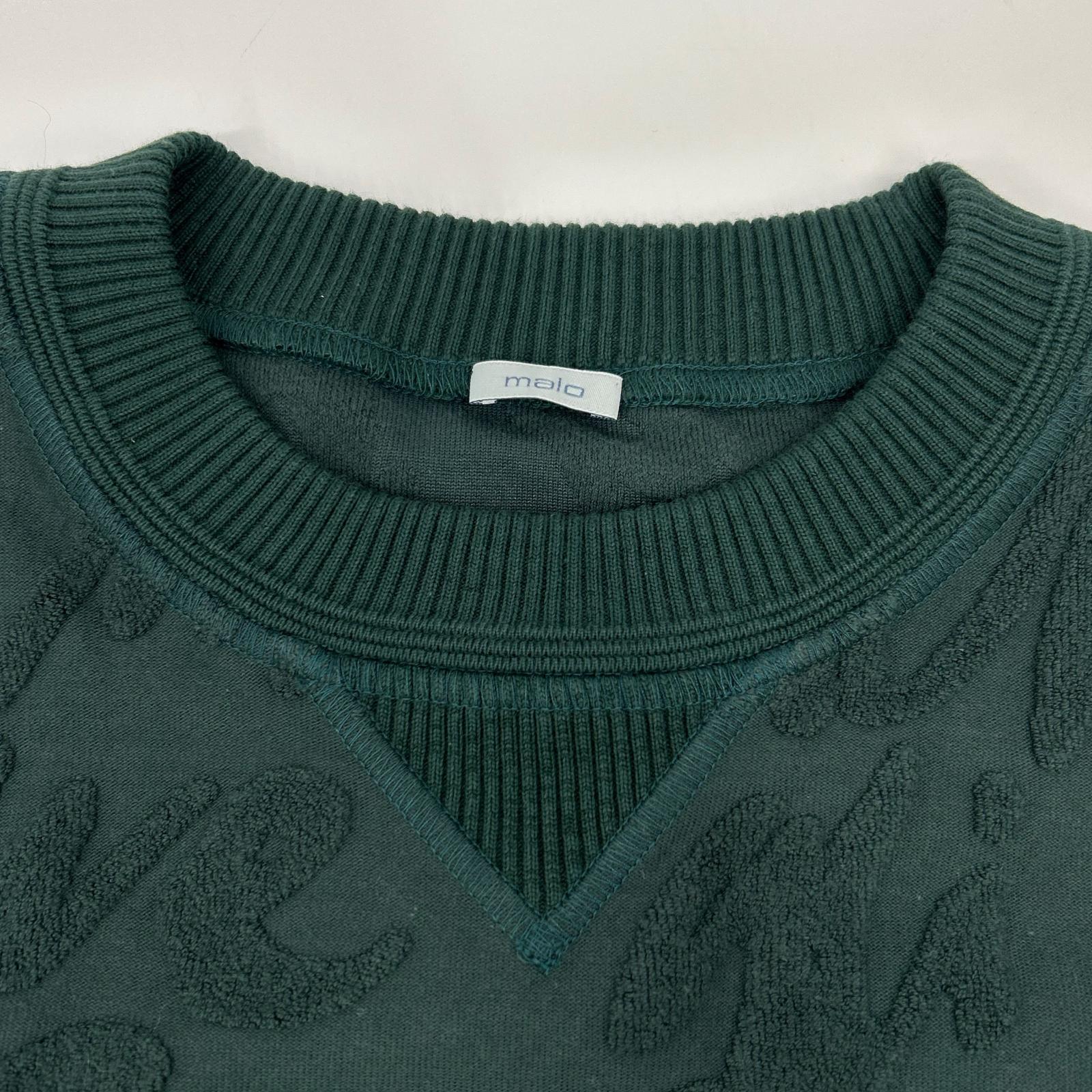 MALO マーロ グリーン エンボス刺繍 Vガゼット ロングスリーブ スウェット トップス