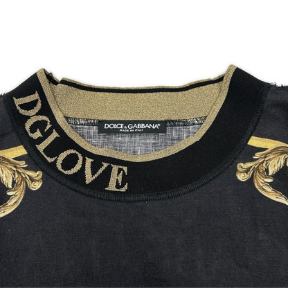 DOLCE&GABBANA ドルチェアンドガッバーナ ブラック×ゴールド リネン100 DGLOVE ショートスリーブ ビッグシルエット トップス トップス
