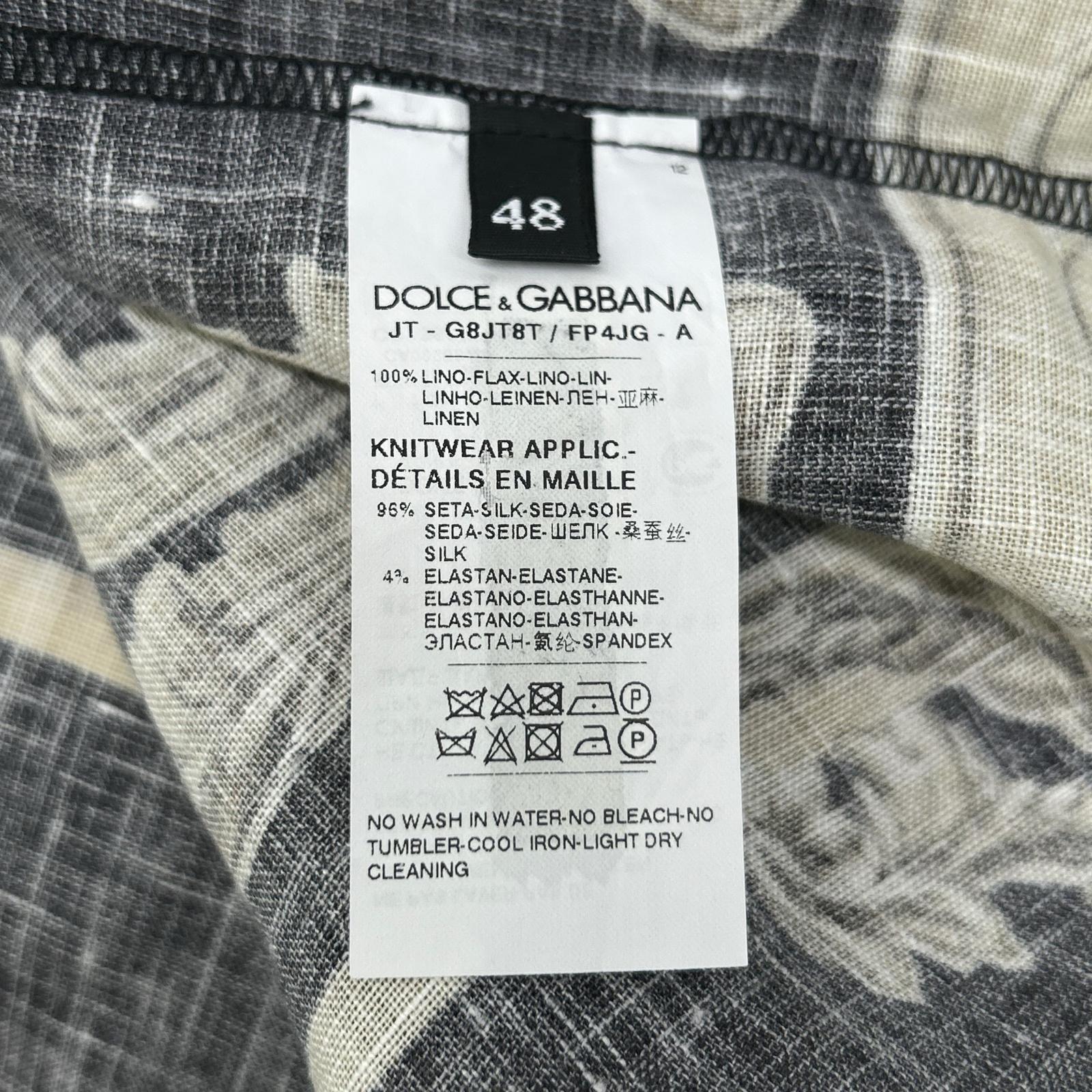 DOLCE&GABBANA ドルチェアンドガッバーナ ブラック×ゴールド リネン100 DGLOVE ショートスリーブ ビッグシルエット トップス トップス