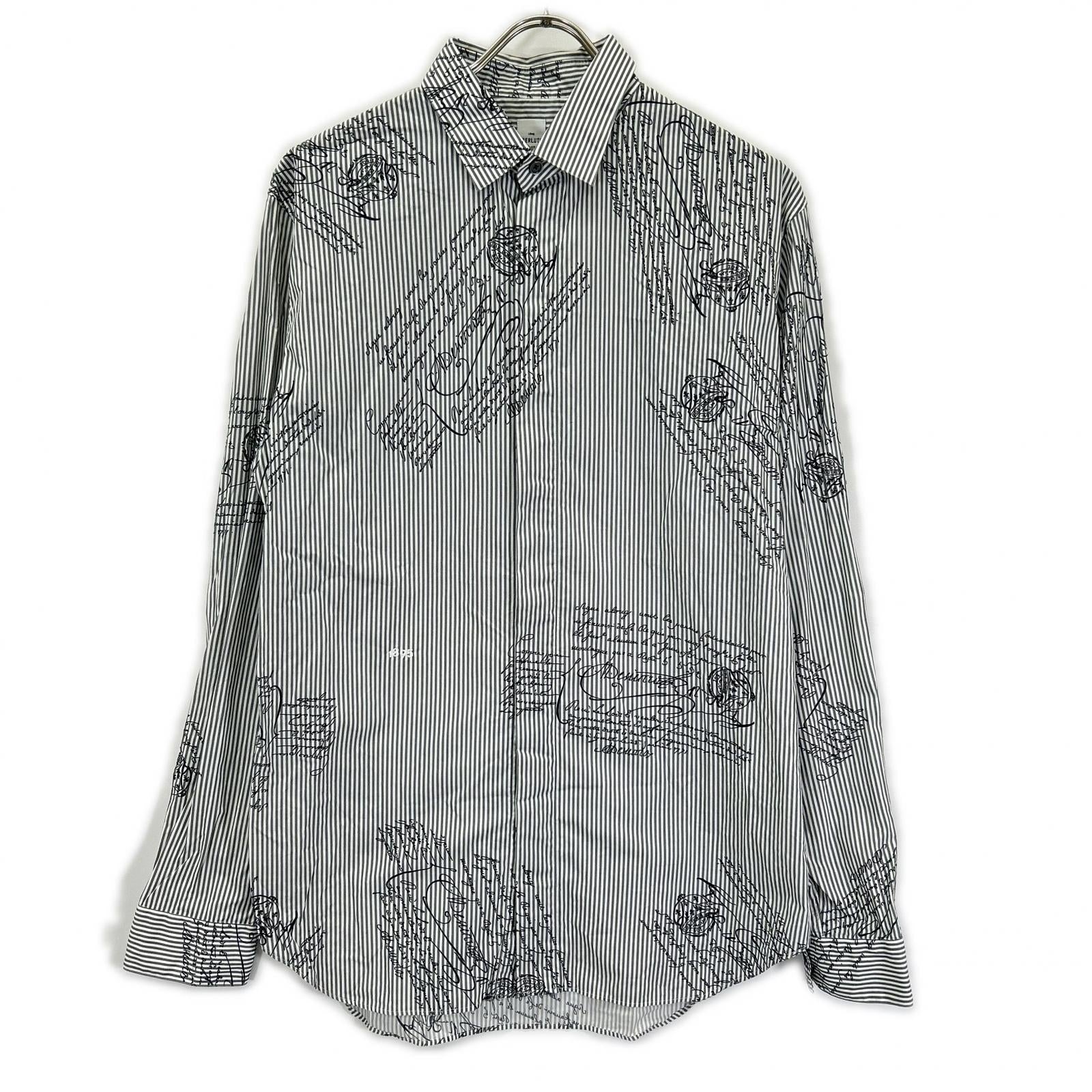 berluti ベルルッティ R16HTL46CAKR グレー ストライプ カリグラフィ ロングスリーブ ボタンシャツ トップス