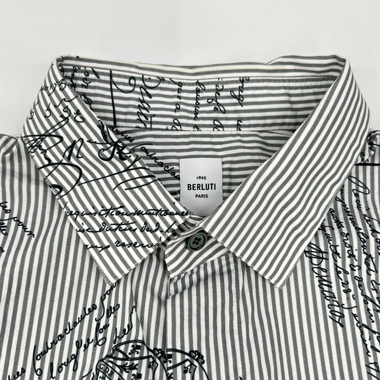 berluti ベルルッティ R16HTL46CAKR グレー ストライプ カリグラフィ ロングスリーブ ボタンシャツ トップス