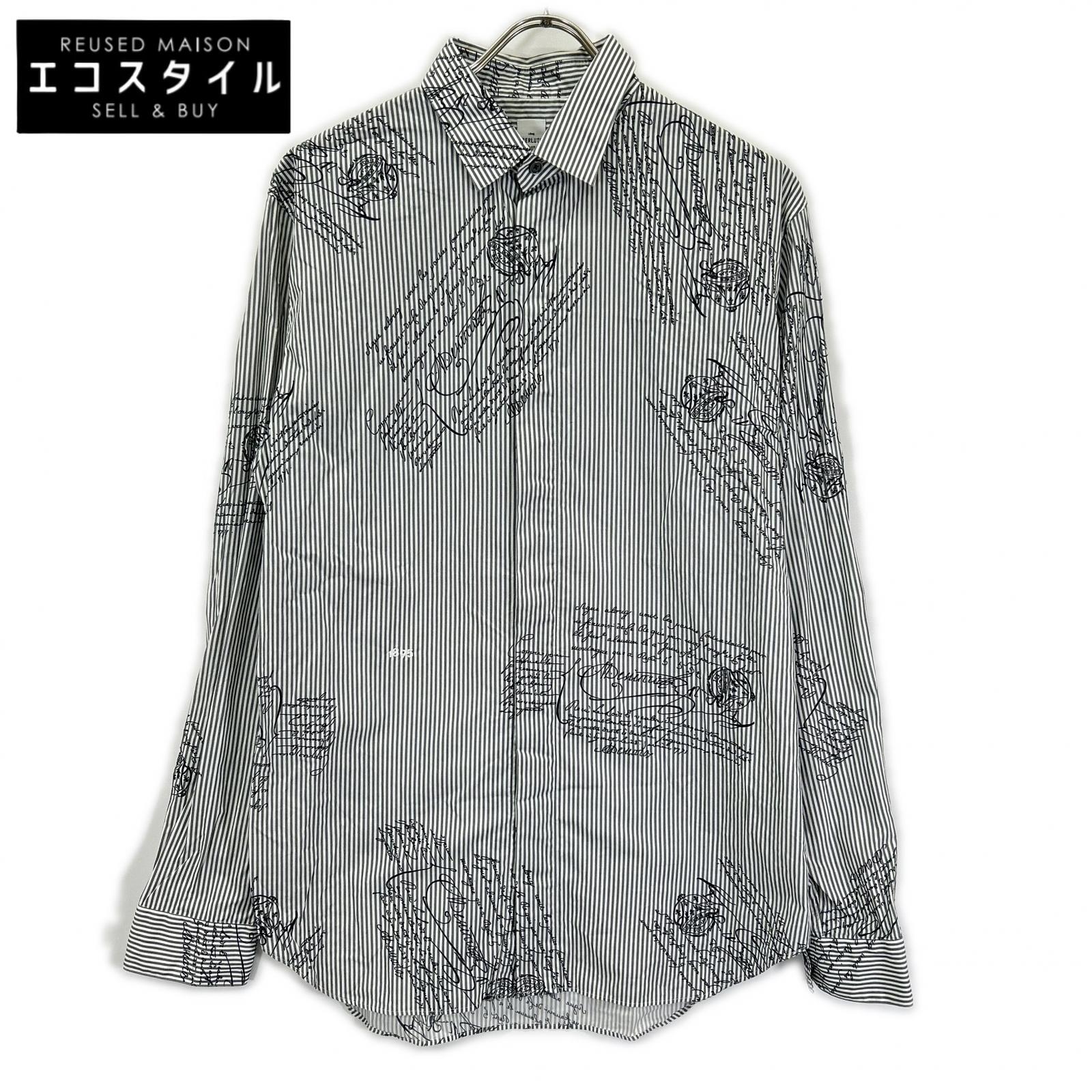 berluti ベルルッティ R16HTL46CAKR グレー ストライプ カリグラフィ ロングスリーブ ボタンシャツ トップス