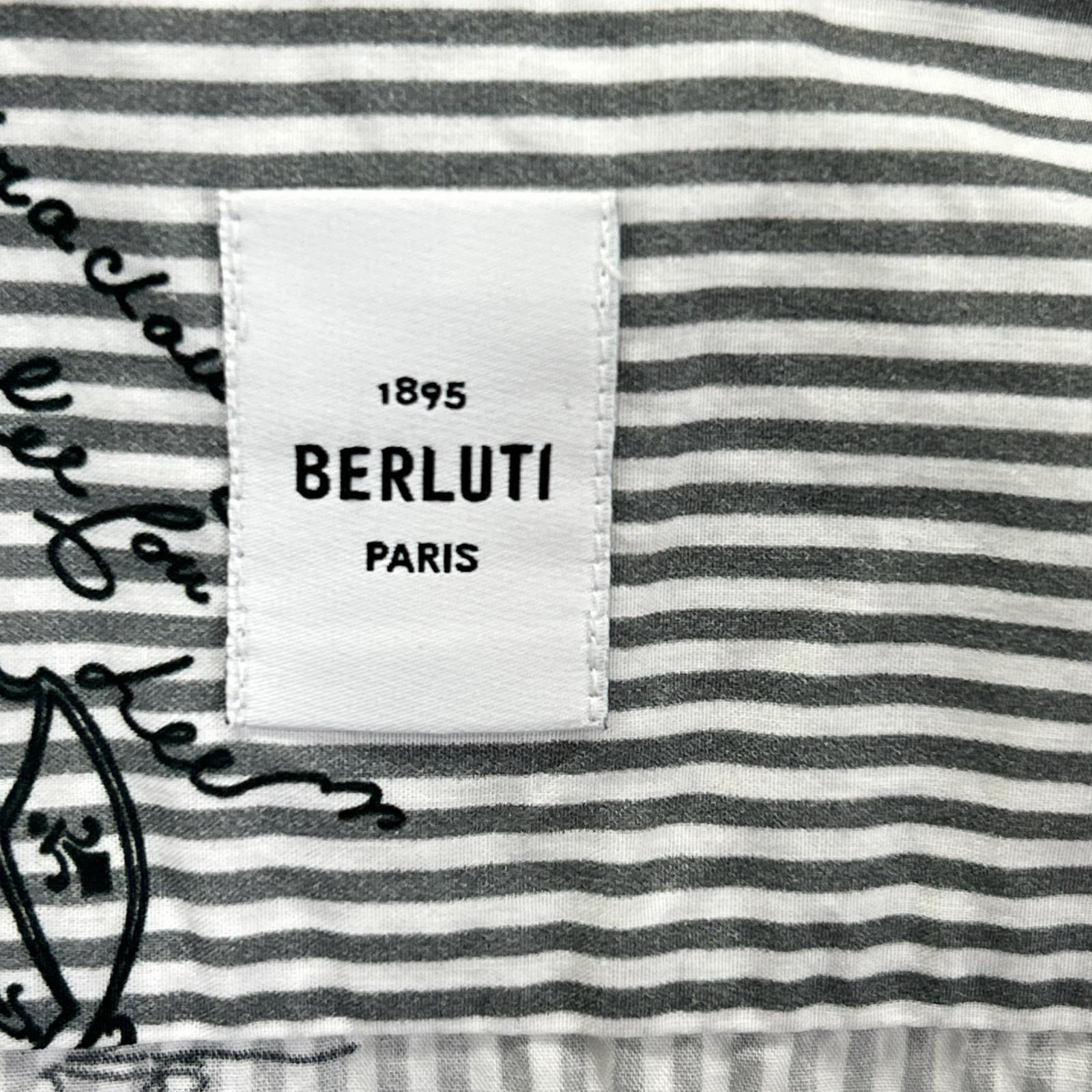 berluti ベルルッティ R16HTL46CAKR グレー ストライプ カリグラフィ ロングスリーブ ボタンシャツ トップス