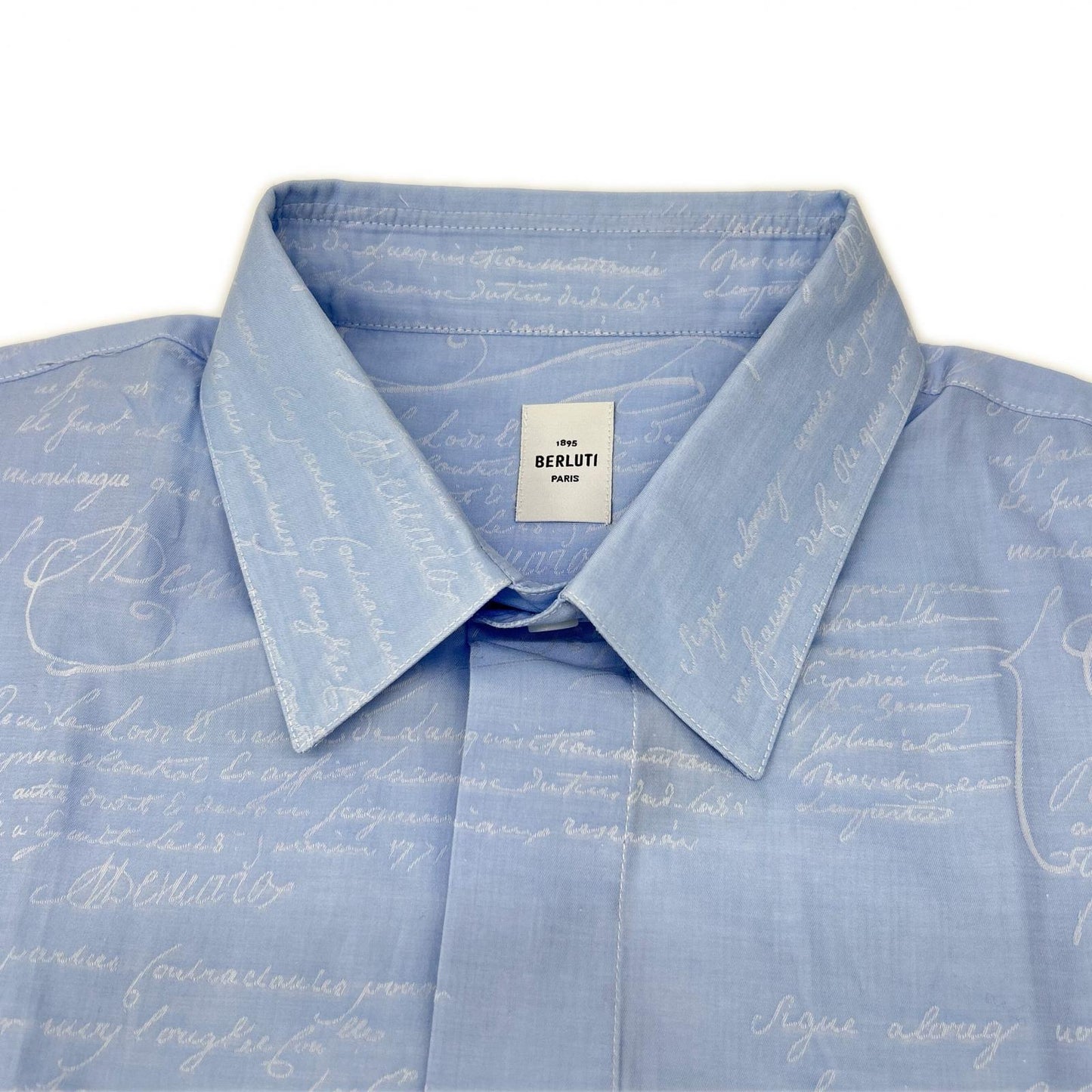 berluti ベルルッティ R17HTL50CANB ライトブルー スクリット カリグラフィ ショートスリーブ ボタンシャツ トップス