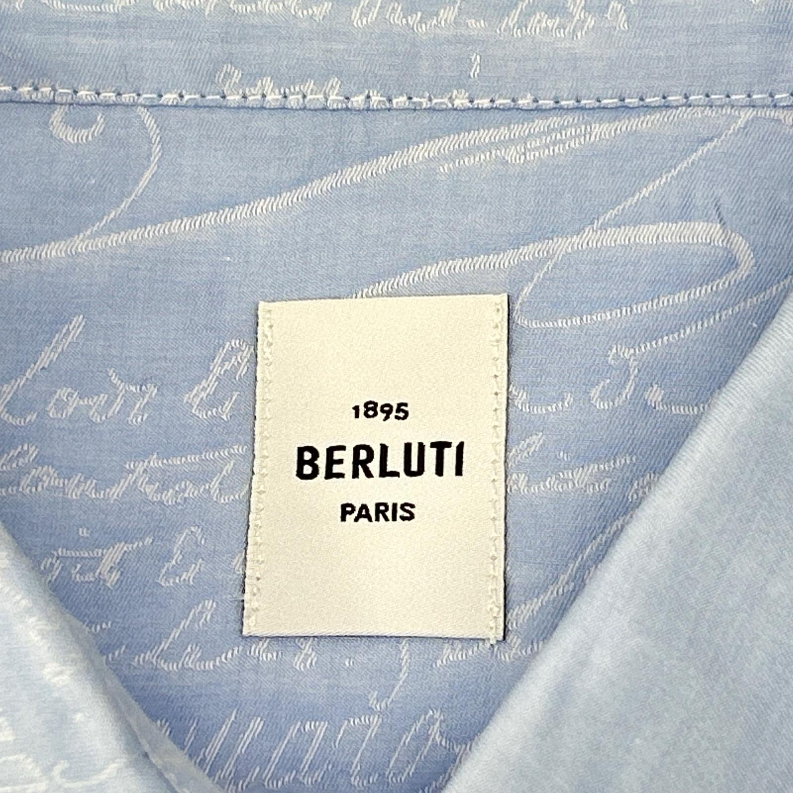 berluti ベルルッティ R17HTL50CANB ライトブルー スクリット カリグラフィ ショートスリーブ ボタンシャツ トップス