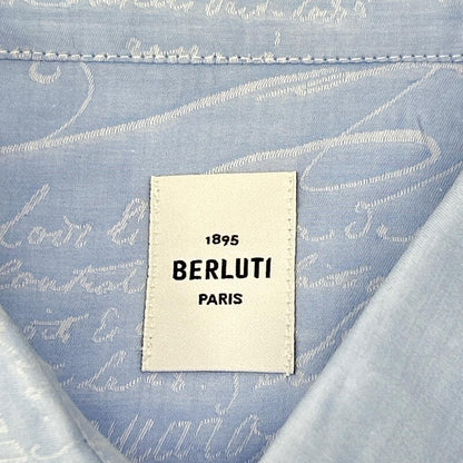 berluti ベルルッティ R17HTL50CANB ライトブルー スクリット カリグラフィ ショートスリーブ ボタンシャツ トップス