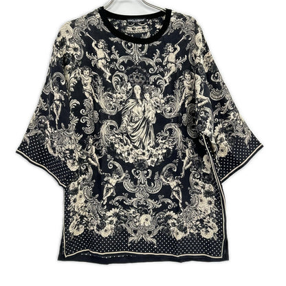DOLCE&GABBANA ドルチェアンドガッバーナ G8GY6T ブラック リネン100 聖母マリア プリント カットソー トップス