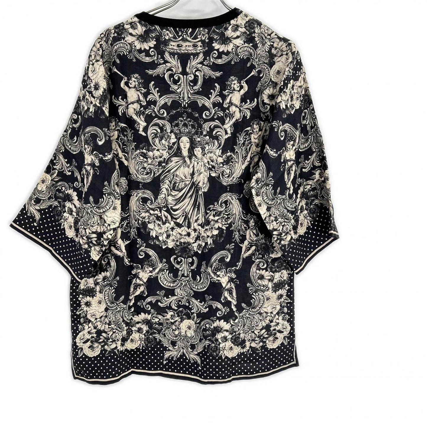DOLCE&GABBANA ドルチェアンドガッバーナ G8GY6T ブラック リネン100 聖母マリア プリント カットソー トップス