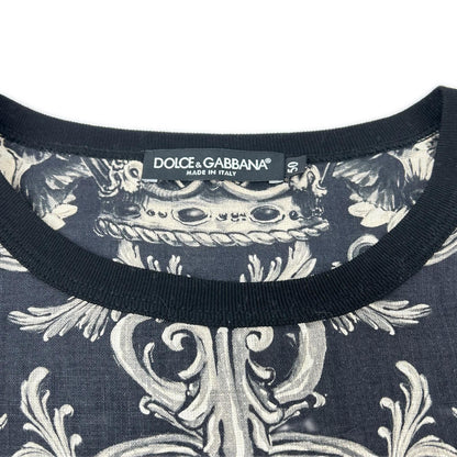 DOLCE&GABBANA ドルチェアンドガッバーナ G8GY6T ブラック リネン100 聖母マリア プリント カットソー トップス