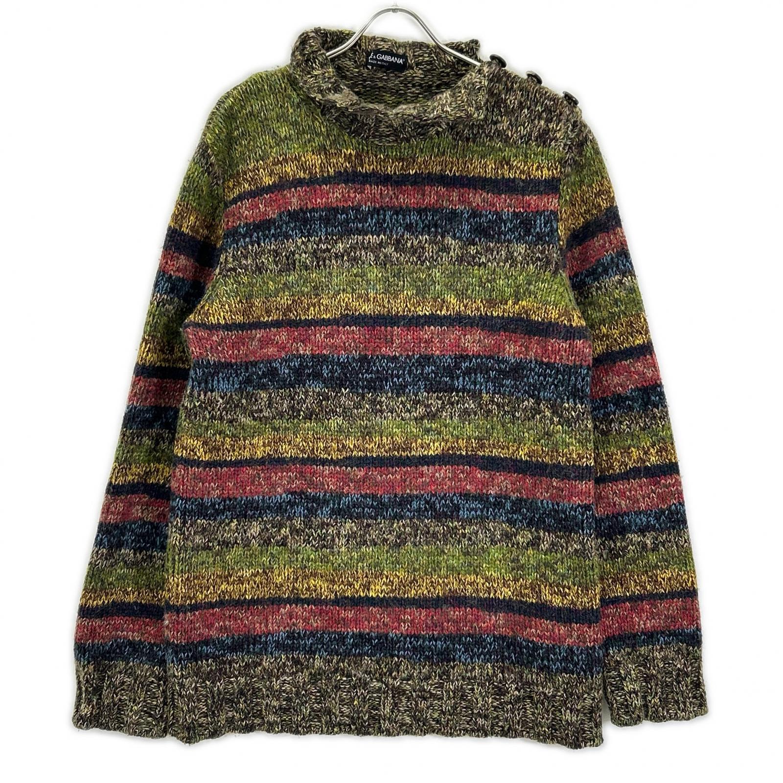 DOLCE&GABBANA ドルチェアンドガッバーナ m7M16 イエロー マルチカラー ボーダー ボトルネック ショルダーボタン ニット トップス