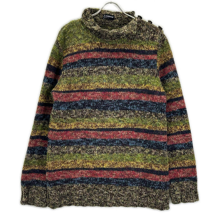 DOLCE&GABBANA ドルチェアンドガッバーナ m7M16 イエロー マルチカラー ボーダー ボトルネック ショルダーボタン ニット トップス