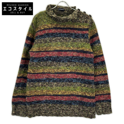 DOLCE&GABBANA m7M16 Yellow Multicolor Striped Mock-Neck Shoulder-Button Knit Top
