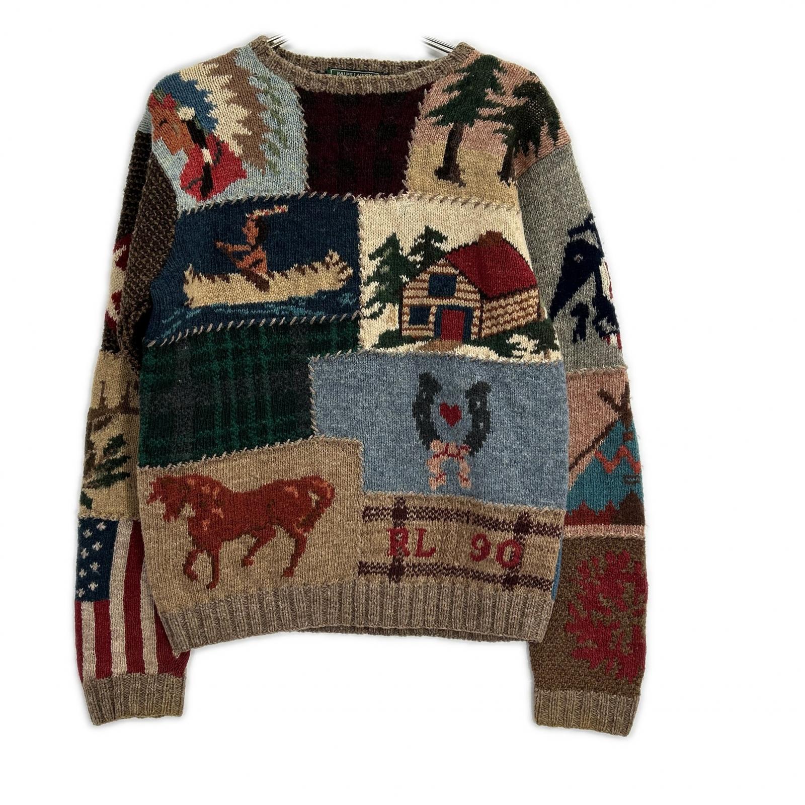 RalphLauren COUNTRY ラルフローレン カントリー 90s ブラウン マルチカラー インディアン ロングスリーブ セーター トップス