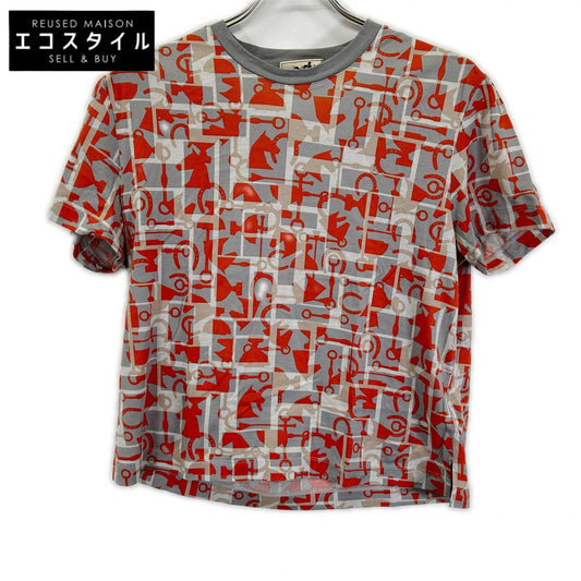 HERMES Hermès Gray×Orange Horsebit Short-Sleeve Cut-and-Sew Top Tops