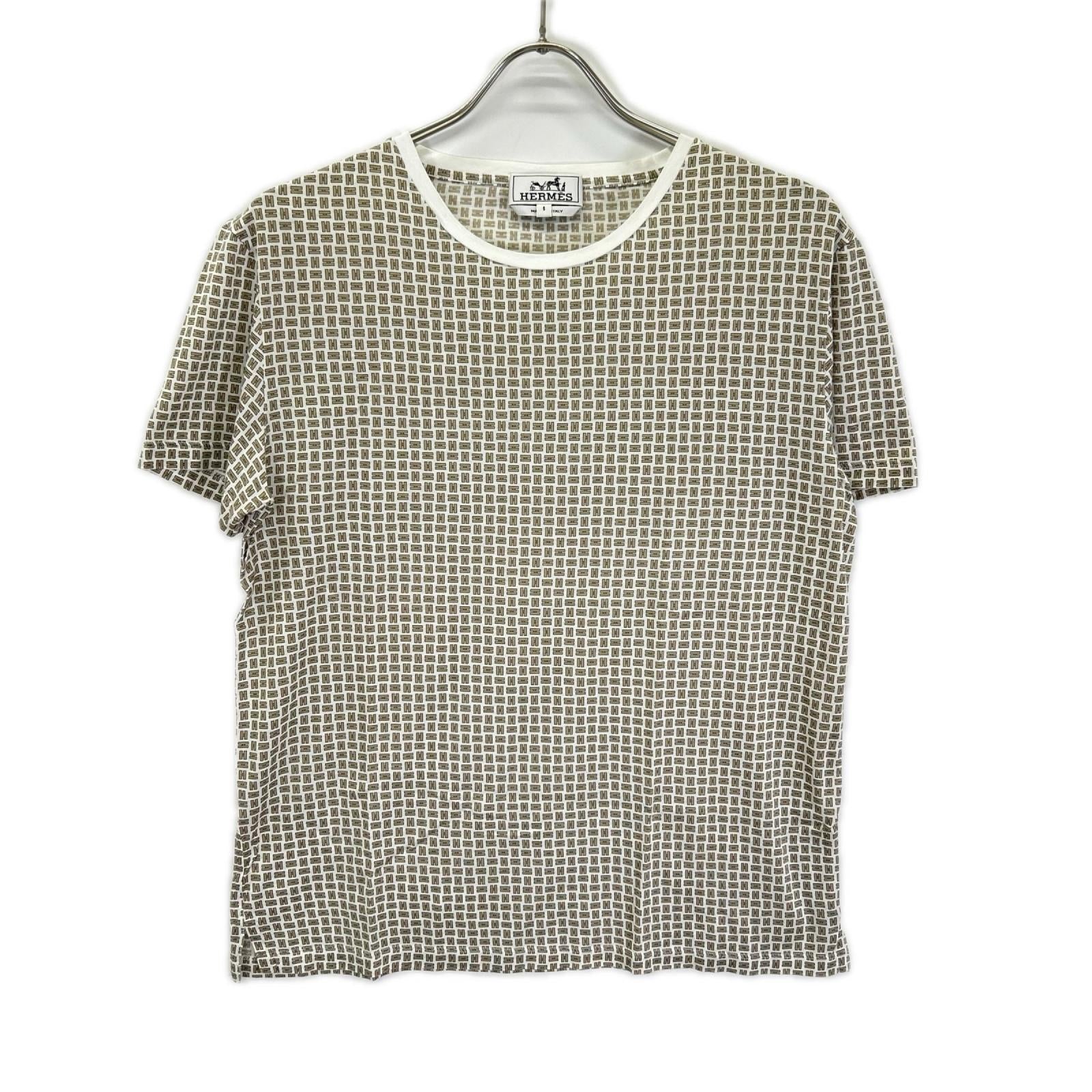 HERMES エルメス ホワイト×グレー Hデザイン 総柄 ショートスリーブカットソー トップス