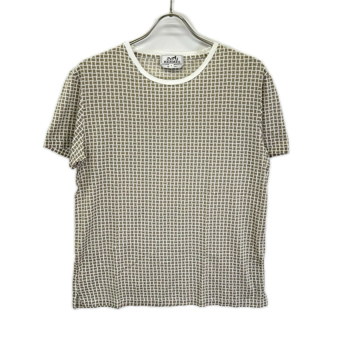 HERMES エルメス ホワイト×グレー Hデザイン 総柄 ショートスリーブカットソー トップス