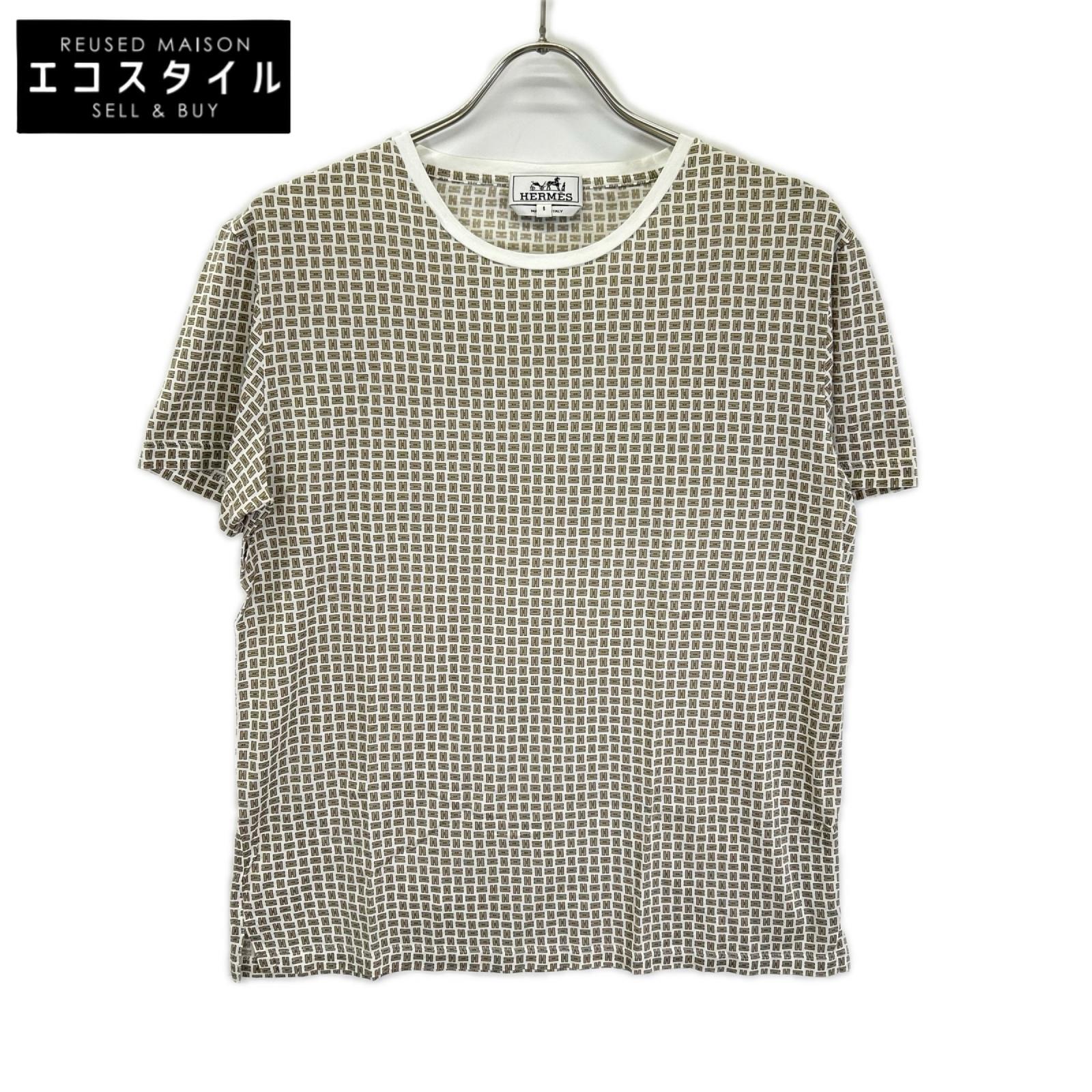 HERMES エルメス ホワイト×グレー Hデザイン 総柄 ショートスリーブカットソー トップス