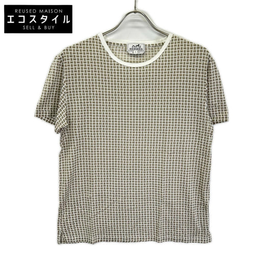HERMES エルメス ホワイト×グレー Hデザイン 総柄 ショートスリーブカットソー トップス