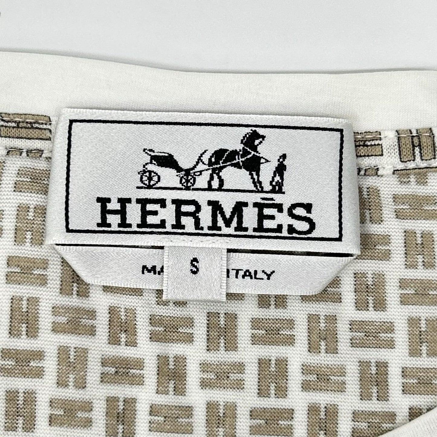 HERMES エルメス ホワイト×グレー Hデザイン 総柄 ショートスリーブカットソー トップス