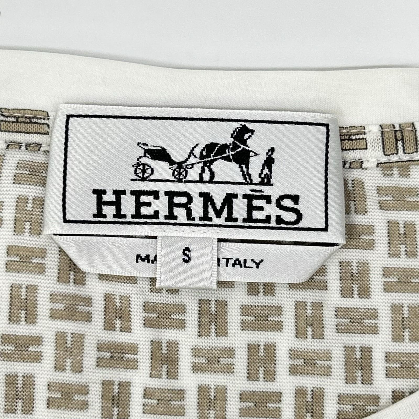 HERMES エルメス ホワイト×グレー Hデザイン 総柄 ショートスリーブカットソー トップス