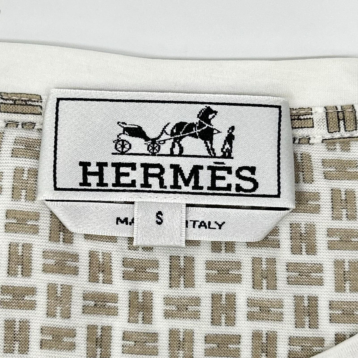 HERMES エルメス ホワイト×グレー Hデザイン 総柄 ショートスリーブカットソー トップス
