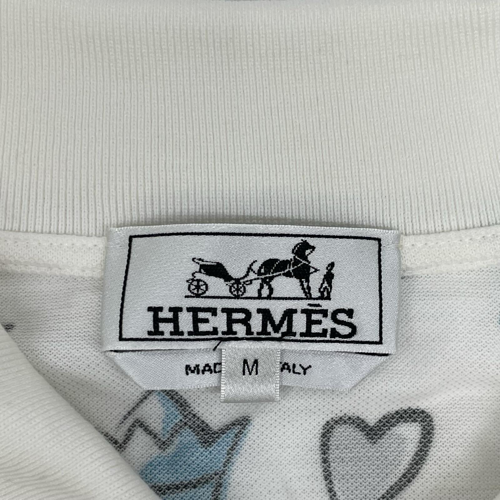 HERMES エルメス 22SS ホワイト チェスデザイン ショートスリーブ ポロシャツ トップス