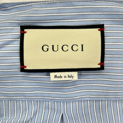 GUCCI グッチ 17年製 480719 ライトブルー ストライプ 雀刺繍 ロングスリーブボタンシャツ トップス