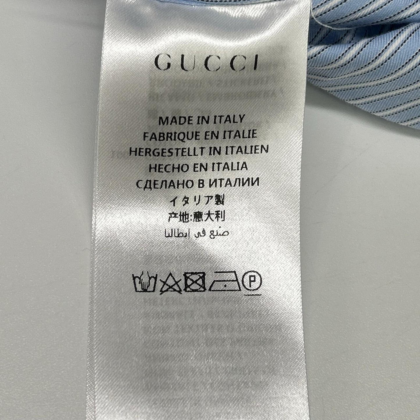 GUCCI グッチ 17年製 480719 ライトブルー ストライプ 雀刺繍 ロングスリーブボタンシャツ トップス