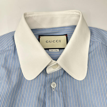 GUCCI グッチ 17年製 480719 ライトブルー ストライプ 雀刺繍 ロングスリーブボタンシャツ トップス
