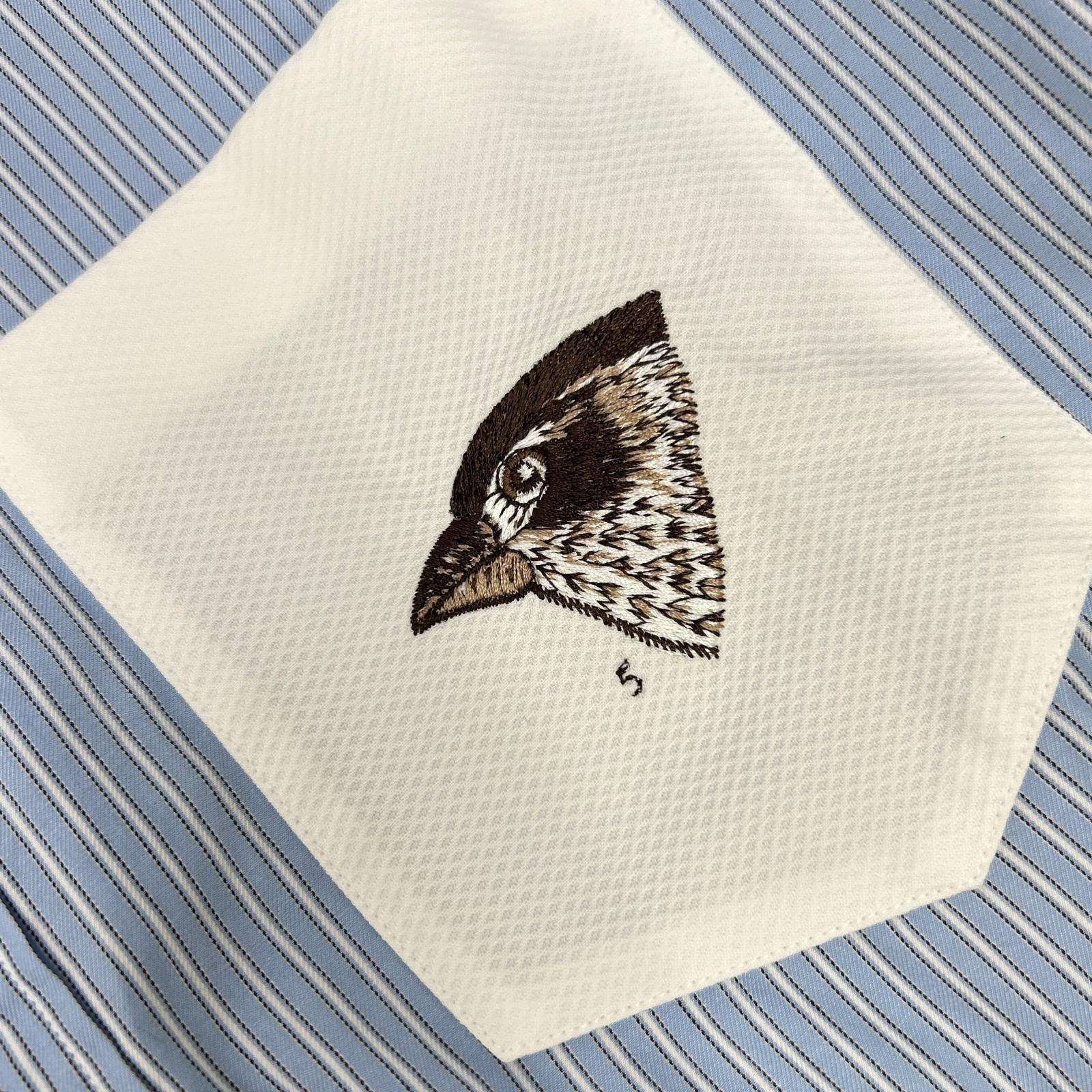 GUCCI グッチ 17年製 480719 ライトブルー ストライプ 雀刺繍 ロングスリーブボタンシャツ トップス