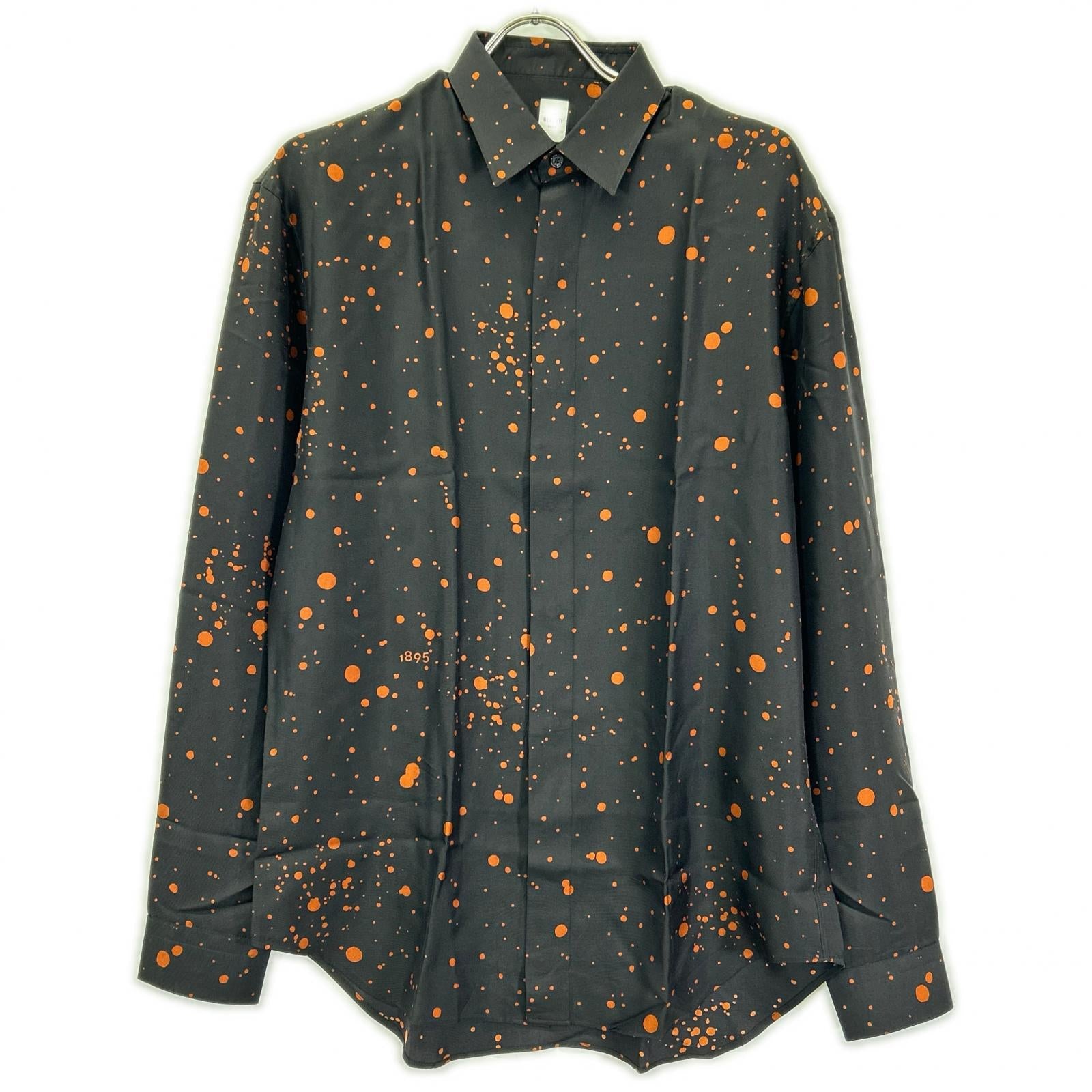 berluti ベルルッティ R18HTL52SBDL ブラック×オレンジ シルク100 ペイントドット ロングスリーブ ボタンシャツ トップス