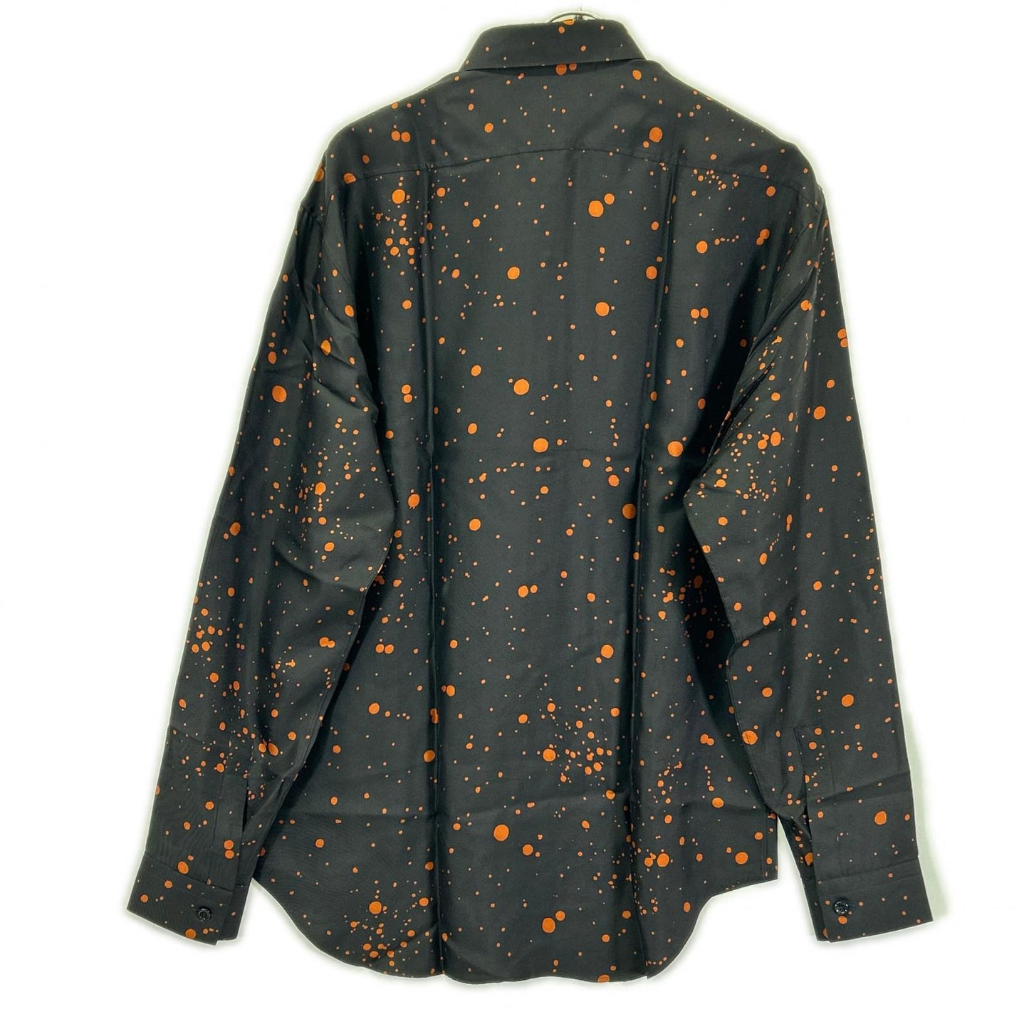 berluti ベルルッティ R18HTL52SBDL ブラック×オレンジ シルク100 ペイントドット ロングスリーブ ボタンシャツ トップス