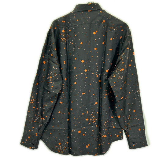 berluti ベルルッティ R18HTL52SBDL ブラック×オレンジ シルク100 ペイントドット ロングスリーブ ボタンシャツ トップス
