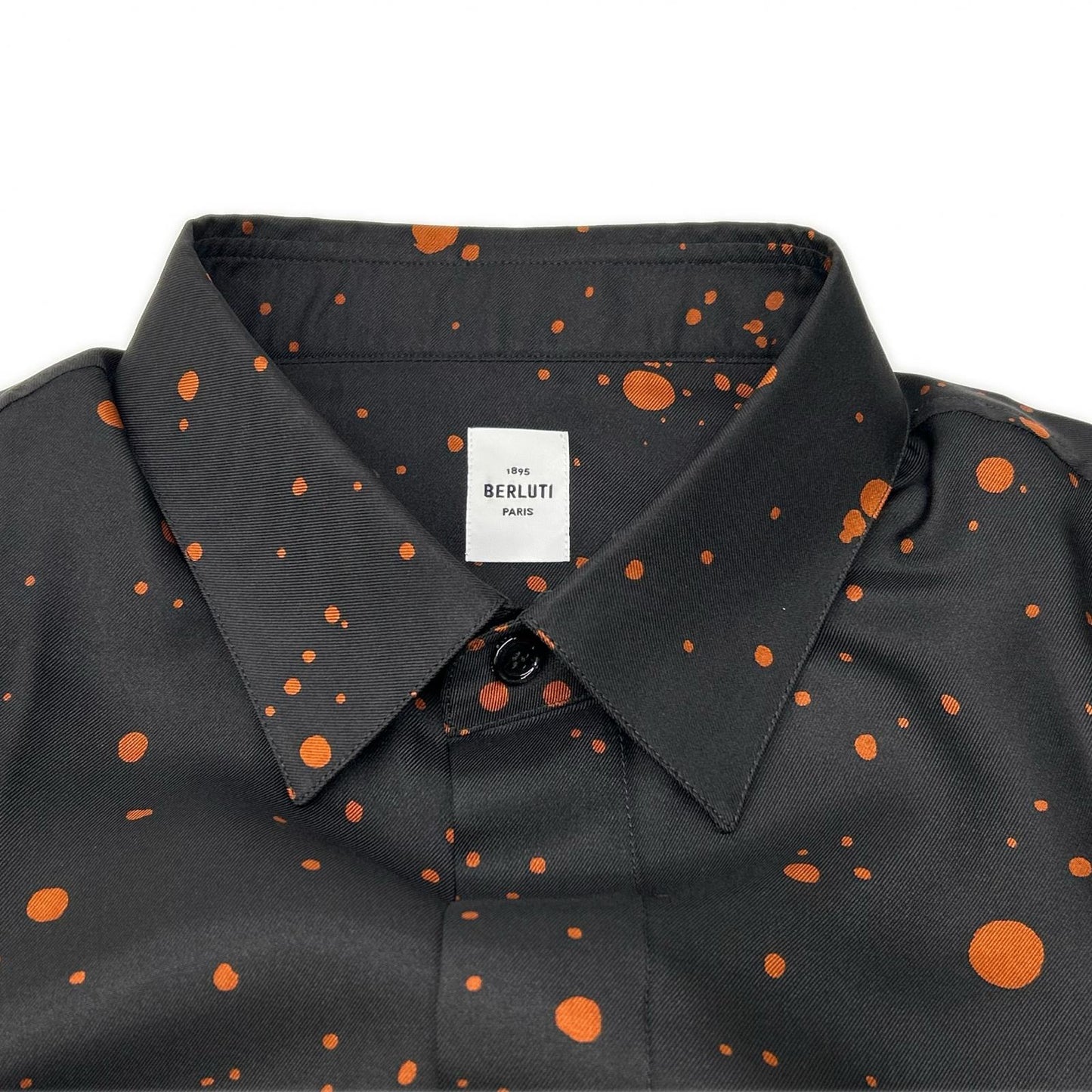 berluti ベルルッティ R18HTL52SBDL ブラック×オレンジ シルク100 ペイントドット ロングスリーブ ボタンシャツ トップス