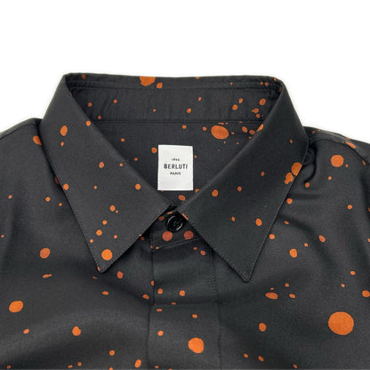 berluti ベルルッティ R18HTL52SBDL ブラック×オレンジ シルク100 ペイントドット ロングスリーブ ボタンシャツ トップス